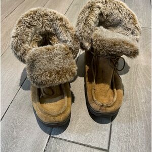 Mountrek Women's Lara Range Dark Beige Faux Fur Wedge Winter Boots Size 10